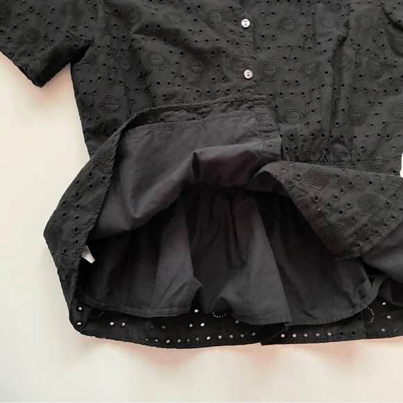 Ann Taylor Factory Size 2 Black Lightweight Flowy Cutout Top Peplum Blouse - Picture 6 of 11